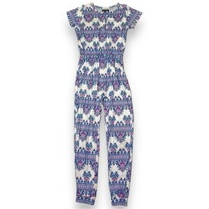 Limited Too Girl’s Short Sleeve Jumpsuit White Blue Pink Pattern Size XL (12)